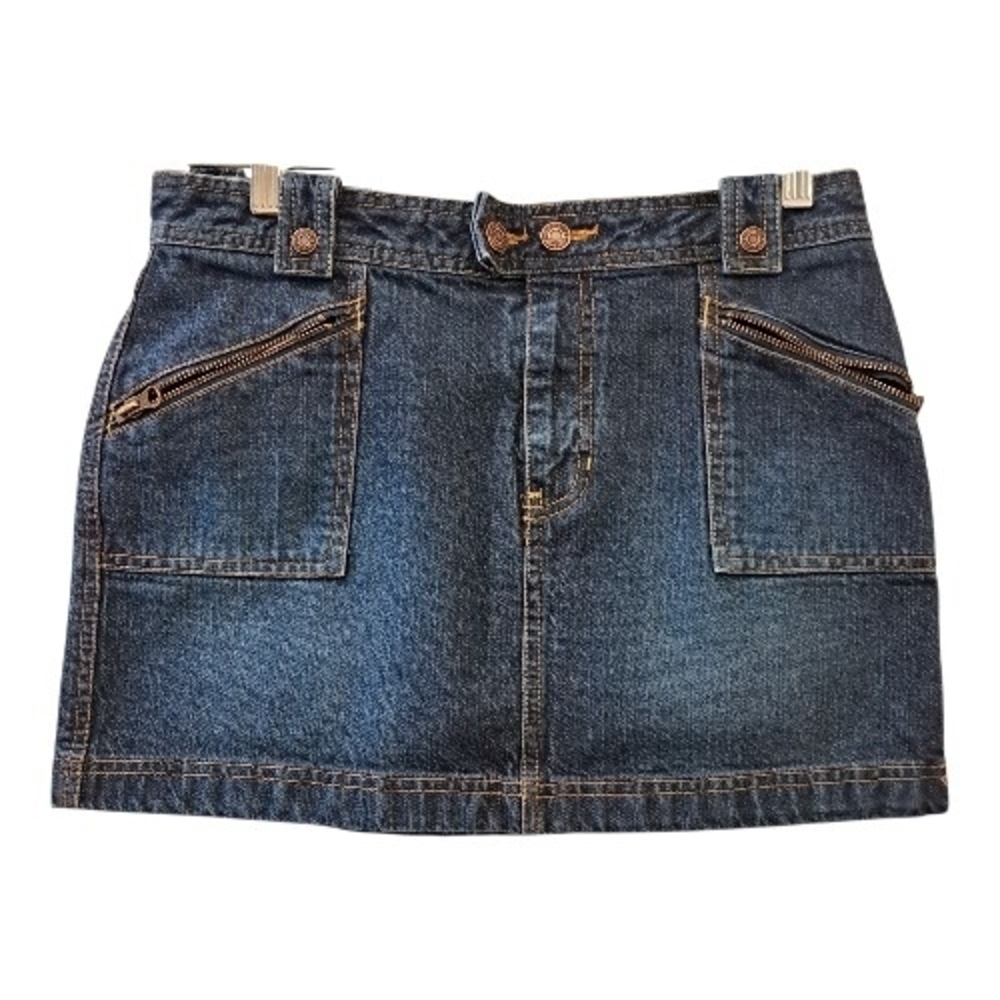 Old Navy jean denim Mini Skirt color dark blue with Zipper Accents size 8